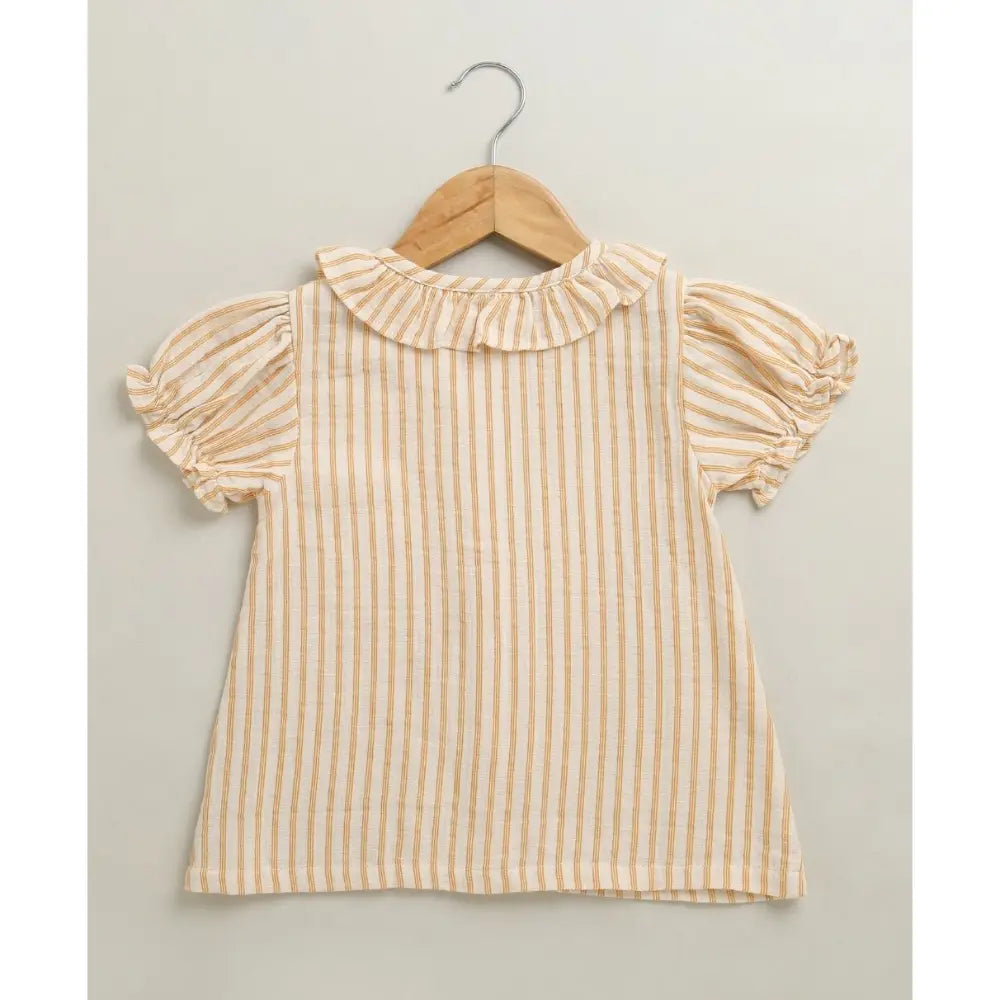 Sweetlime By AS Baby Girls Honey Stripe Organic Cotton Co-ord Set with a Hat - Beige