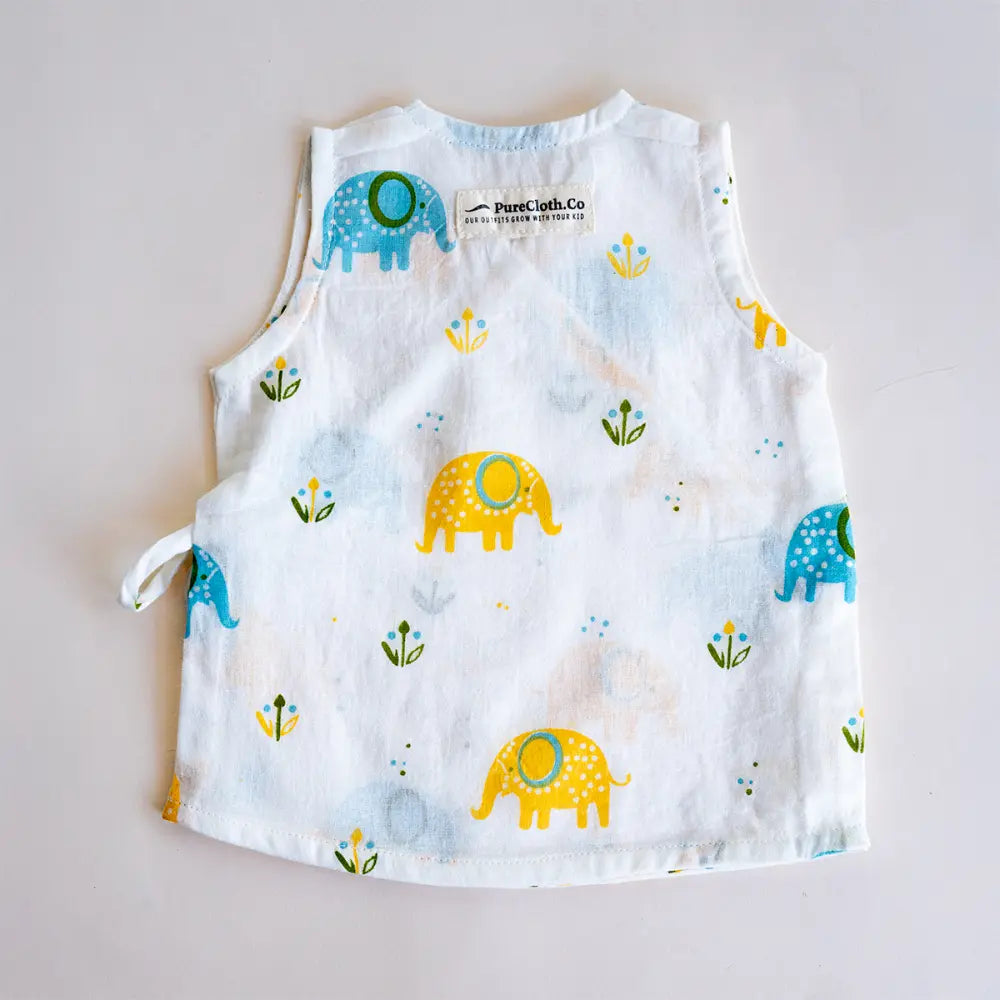 PureCloth.Co Yellow Floral Elephant Muslin Jablas - Off-White