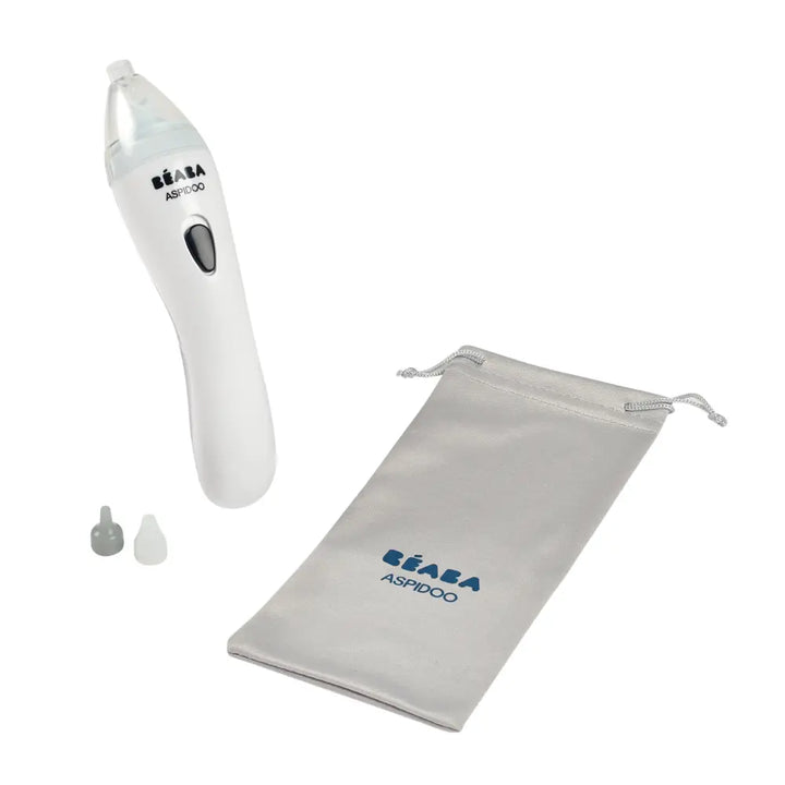 Beaba Aspidoo Electric Baby Nasal Aspirator - 70 KPa Suction, Low-Noise 50 dB, Soft Silicone Tips, Portable Nose Cleaner with Storage Pouch, 0m+