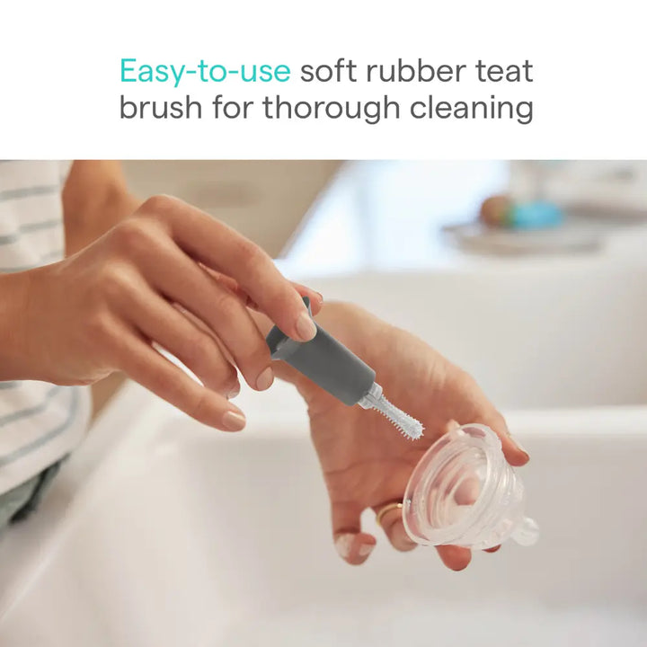 Munchkin Modern Bristle Baby Bottle Brush - with Suction Base and  Soft Rubber Nipple Brush - Grey