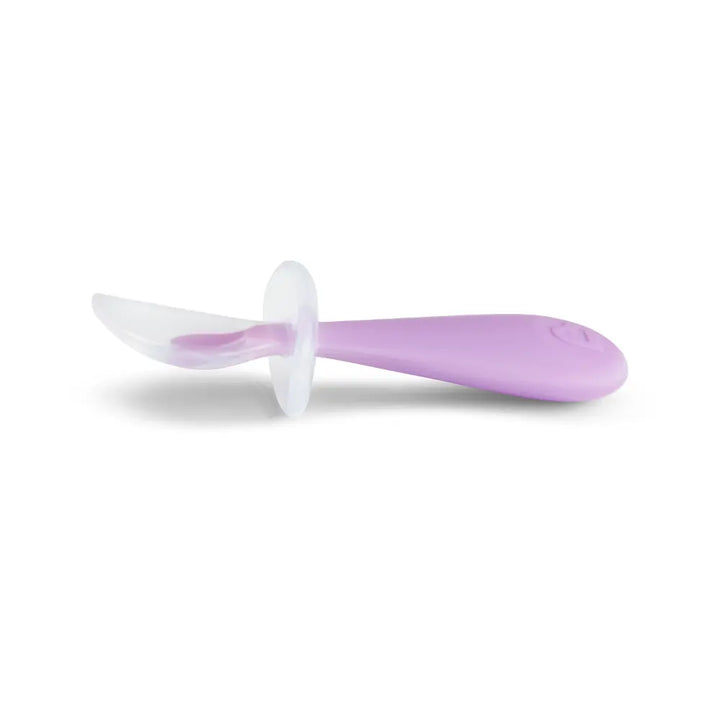 Munchkin Gentle Silicone Training Spoon Set – Anti-Choking Self-Feeding Spoons with Spoon Rest, BPA-Free, 6+ Months - Purple &amp; Pink