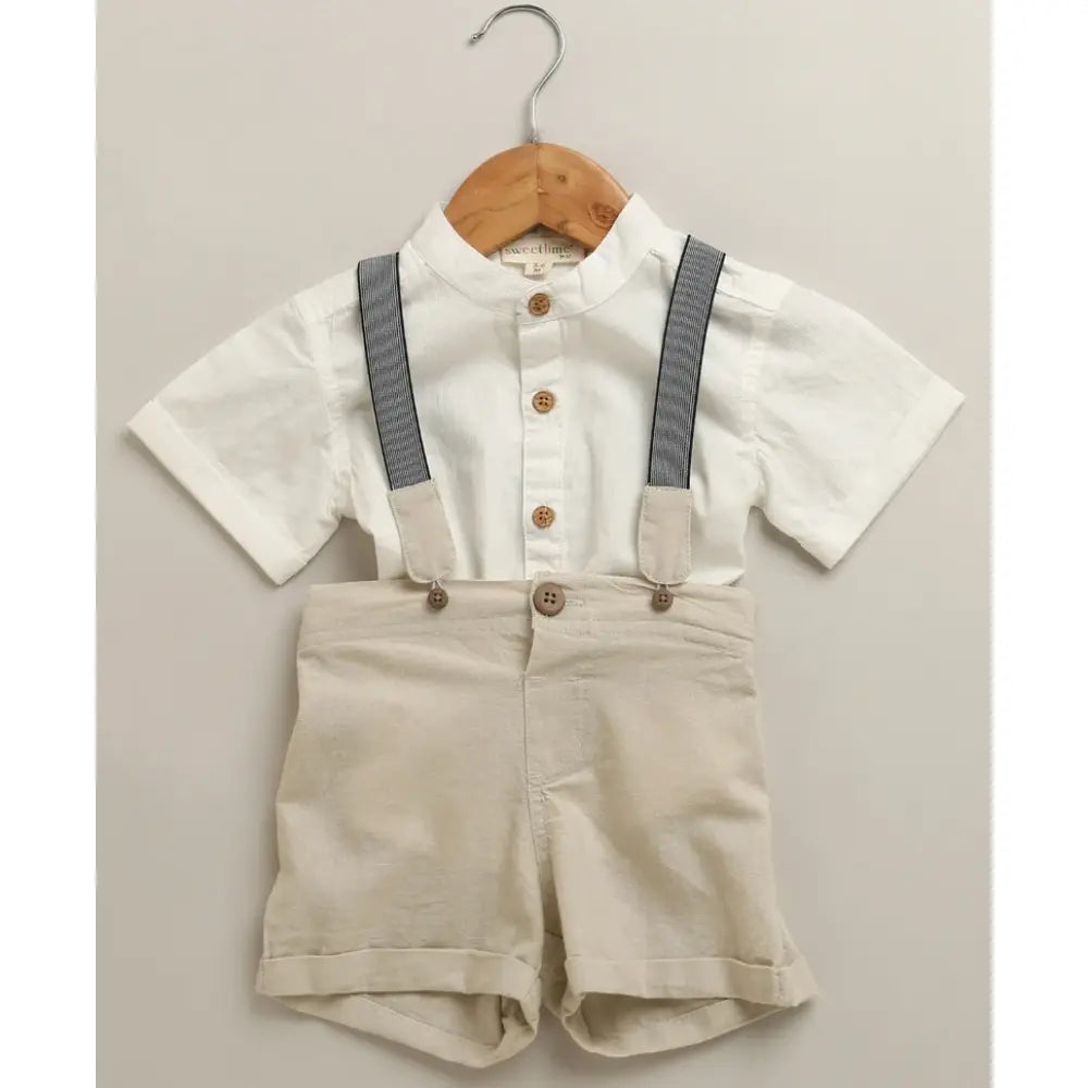 Sweetlime By As Classic Little Gentleman Suspender Shorts Set with Cotton Shirt