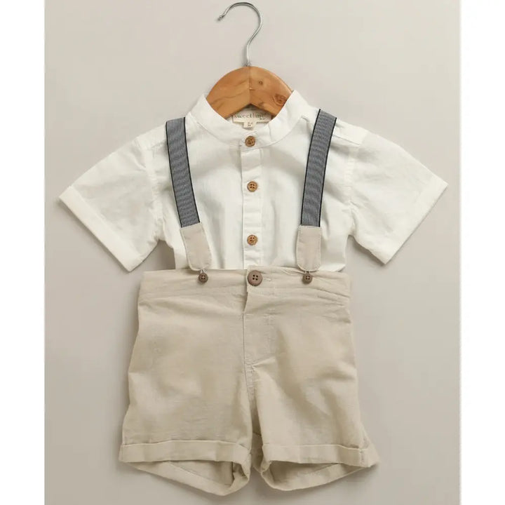 Sweetlime By As Classic Little Gentleman Suspender Shorts Set with Cotton Shirt