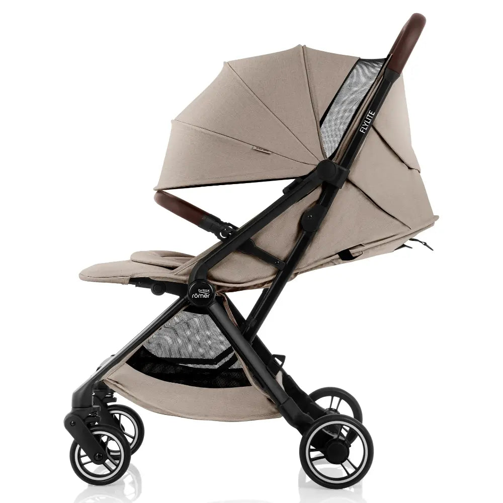 Britax Flylite Cabin Approved Lightweight Compact Stroller|Comfort Soft Insert|One Hand Auto Fold|Flat Reclining Seat|Extra Large Extendable Canopy|0-4Y|Upto 22Kg - Teak