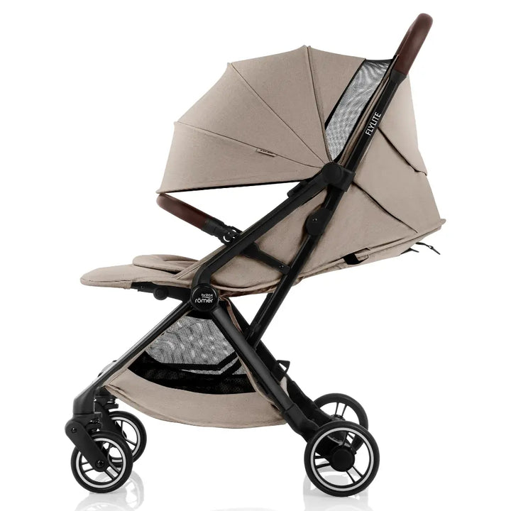 Britax Flylite Cabin Approved Lightweight Compact Stroller|Comfort Soft Insert|One Hand Auto Fold|Flat Reclining Seat|Extra Large Extendable Canopy|0-4Y|Upto 22Kg - Teak
