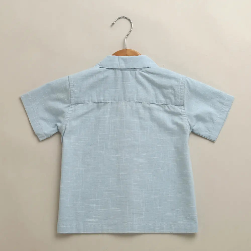 Sweetlime By AS Baby Boys Blue Palm Embroidered Shirt &amp; Shorts Co-Ord Set Blue &amp; White