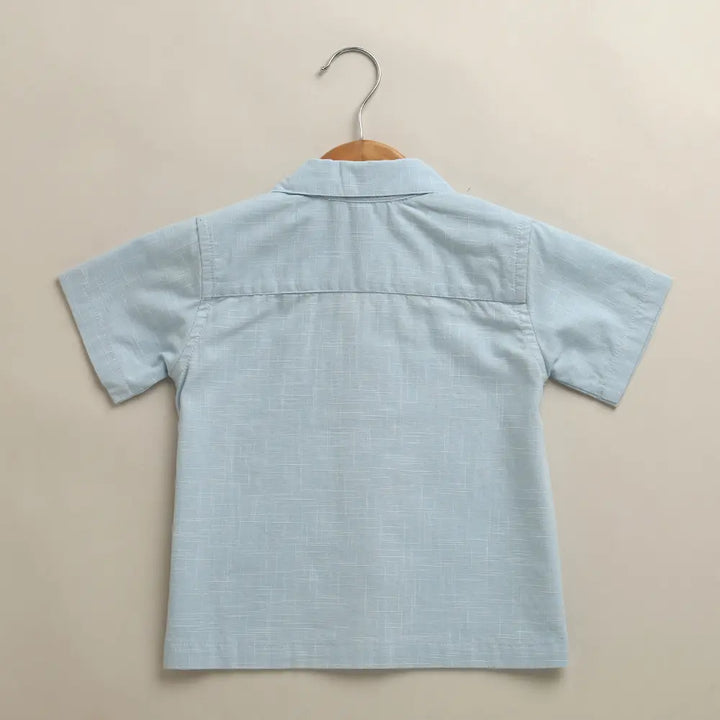 Sweetlime By AS Baby Boys Blue Palm Embroidered Shirt &amp; Shorts Co-Ord Set Blue &amp; White