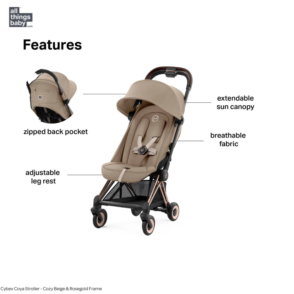 Cybex COYA Compact Travel Friendly Stroller Cozy Beige - Rosegold  Frame