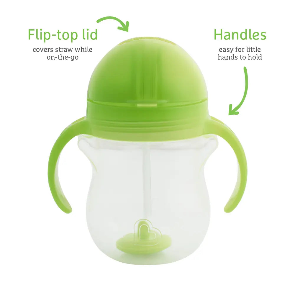 Munchkin Click Lock Tip &amp; Sip Weighted Straw Cup with Handles – Spill-Proof Sippy Cup with Flip-Top Lid, 7oz, BPA-Free, 6+ Months - Green