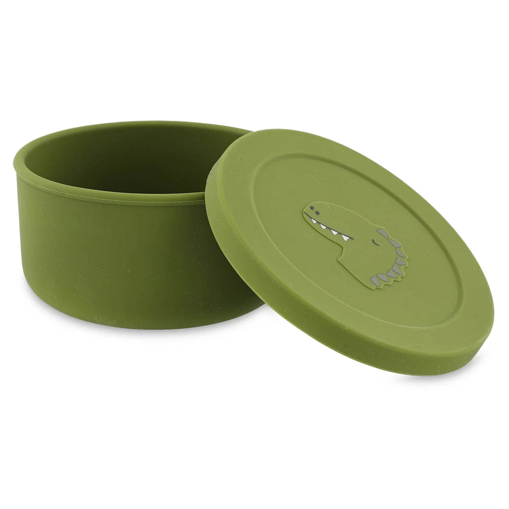 Trixie Silicone Snack Pot with Lid | 100% Food-Grade Silicone Snack Container with Easy-Open Lid for Fruits, Crackers &amp; Travel | 4 Months Onwards | Mr. Dino