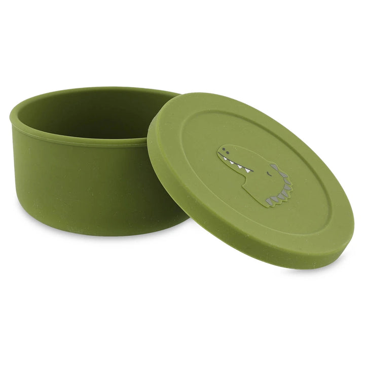 Trixie Silicone Snack Pot with Lid | 100% Food-Grade Silicone Snack Container with Easy-Open Lid for Fruits, Crackers &amp; Travel | 4 Months Onwards | Mr. Dino