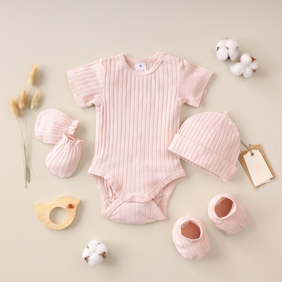 Baby Forest Poshaak Baby Bodysuit set with Cap, Mitten & Booties - Pale Blush