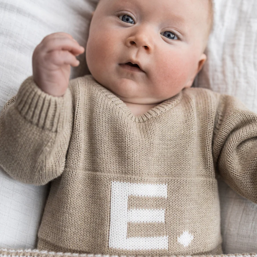 NamelyCo's Letter Bodysuit - Light Camel