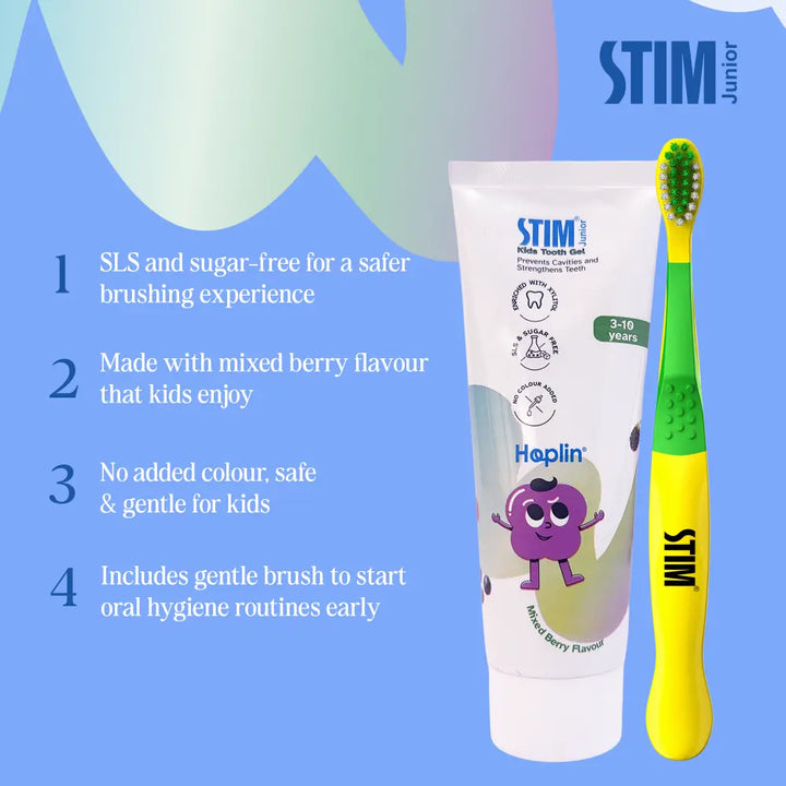 STIM Junior Kids Toothpaste | With Brush | 3-10 Y | SLS Free - Mixed Berry