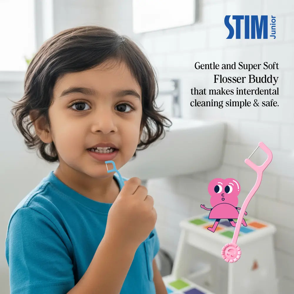 STIM Junior Kids Toothbrush | With Tongue Scraper | 3-10 Y - Multicolor