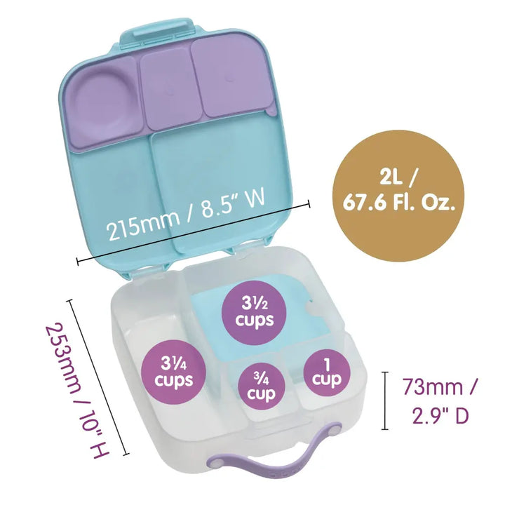 B.Box Kids Lunchbox – 2 Litre, Leak-Proof Bento Style with Gel Cooler Pack, Adjustable Divider &amp; Whole Fruit Compartment – Multicolor