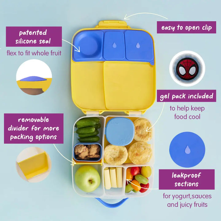 B.Box Kids Lunchbox – 2 Litre, Leak-Proof Bento Style with Gel Cooler Pack, Adjustable Divider &amp; Whole Fruit Compartment – Multicolor