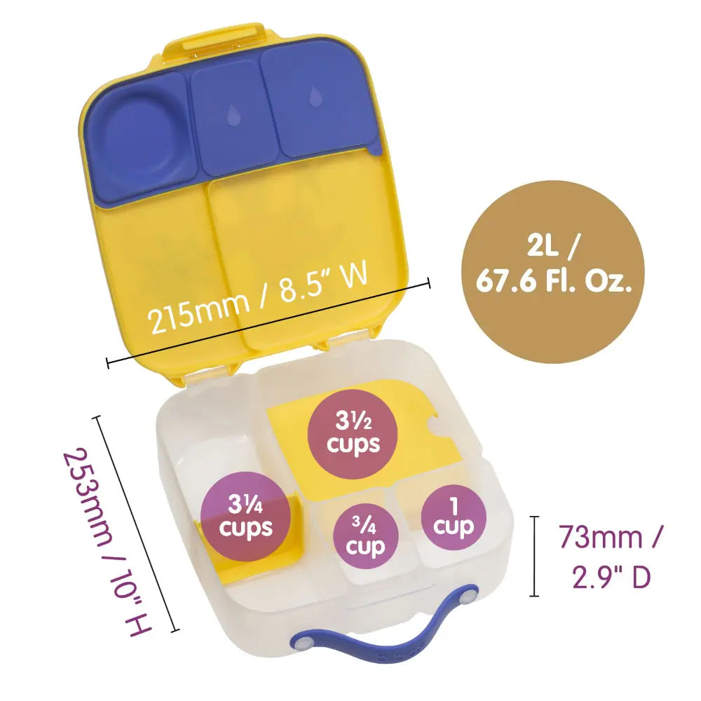 B.Box Kids Lunchbox – 2 Litre, Leak-Proof Bento Style with Gel Cooler Pack, Adjustable Divider &amp; Whole Fruit Compartment – Multicolor
