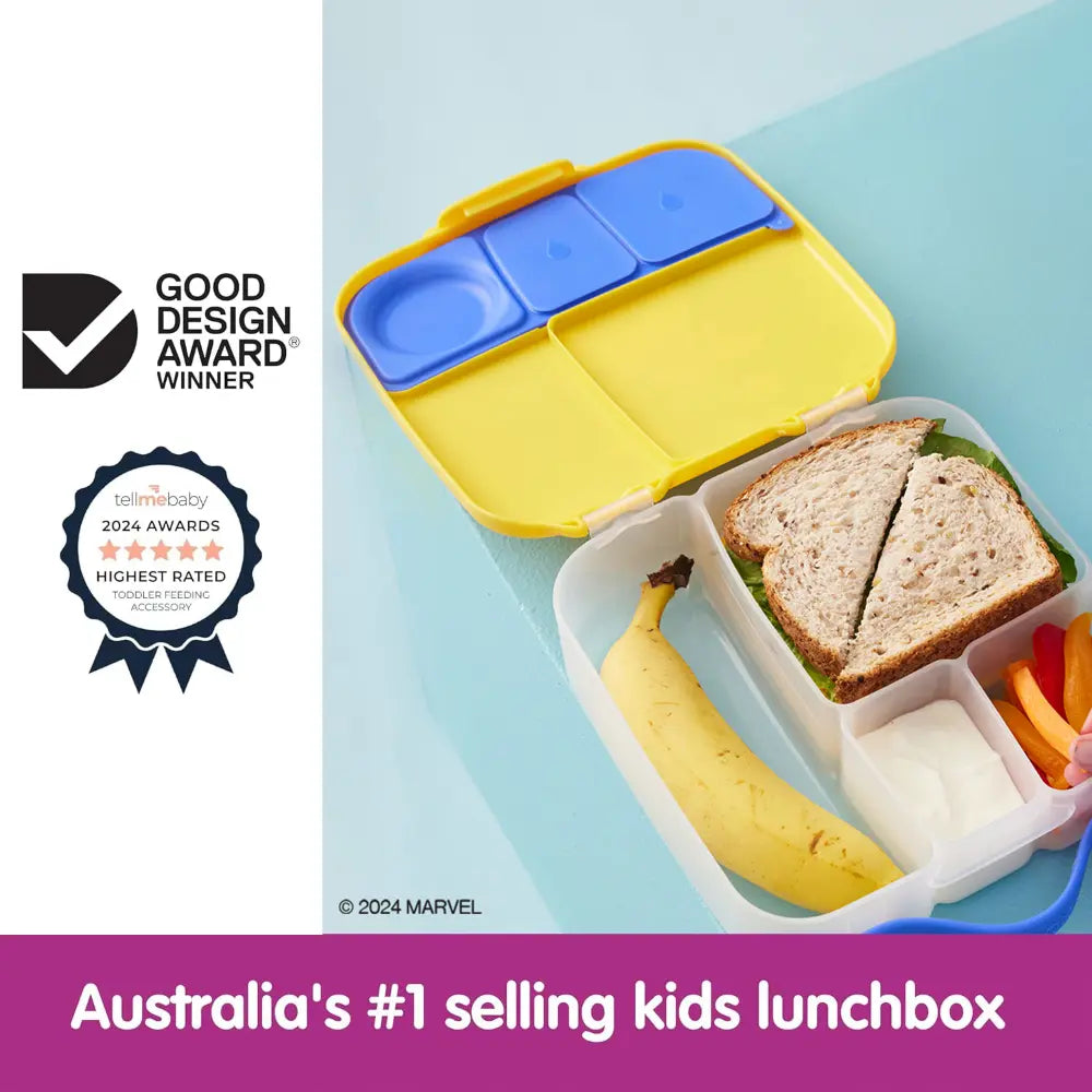 B.Box Kids Lunchbox – 2 Litre, Leak-Proof Bento Style with Gel Cooler Pack, Adjustable Divider &amp; Whole Fruit Compartment – Multicolor
