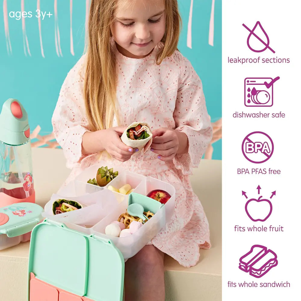 B.Box Kids Lunchbox – 2 Litre, Leak-Proof Bento Style with Gel Cooler Pack, Adjustable Divider &amp; Whole Fruit Compartment – Multicolor