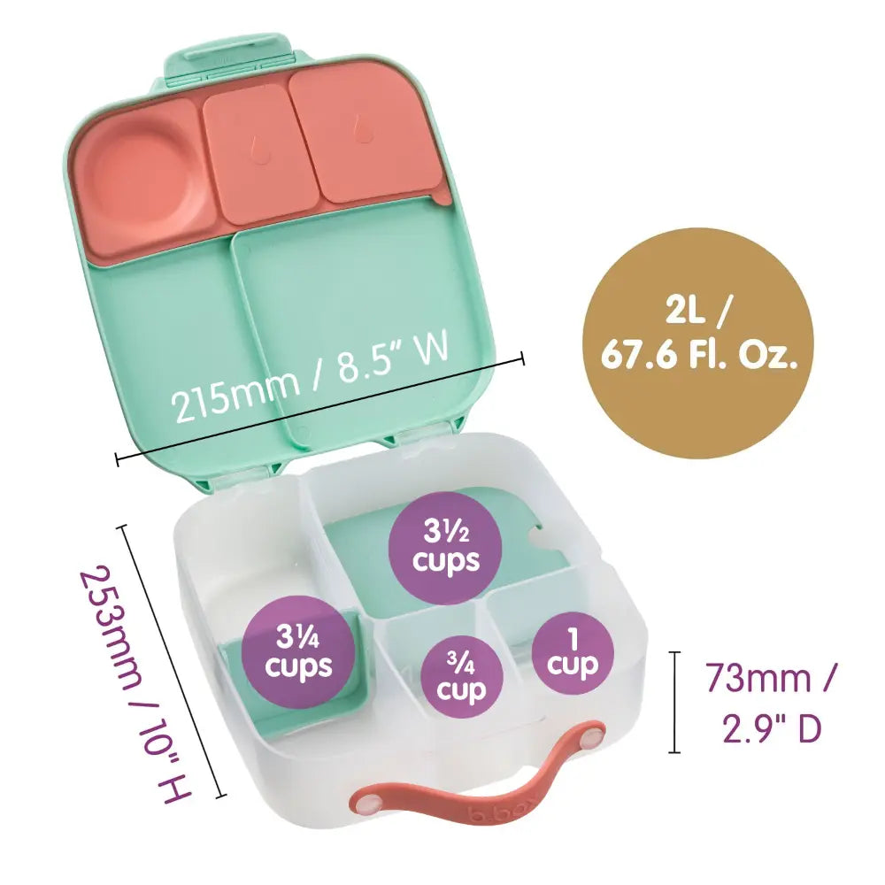 B.Box Kids Lunchbox – 2 Litre, Leak-Proof Bento Style with Gel Cooler Pack, Adjustable Divider &amp; Whole Fruit Compartment – Multicolor