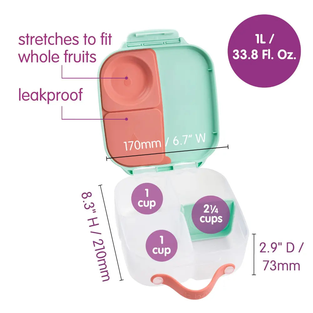 B.Box Mini Lunchbox for Kids – 1L Capacity, Adjustable Divider, Flexi Fruit Holder, BPA-Free – Multicolor