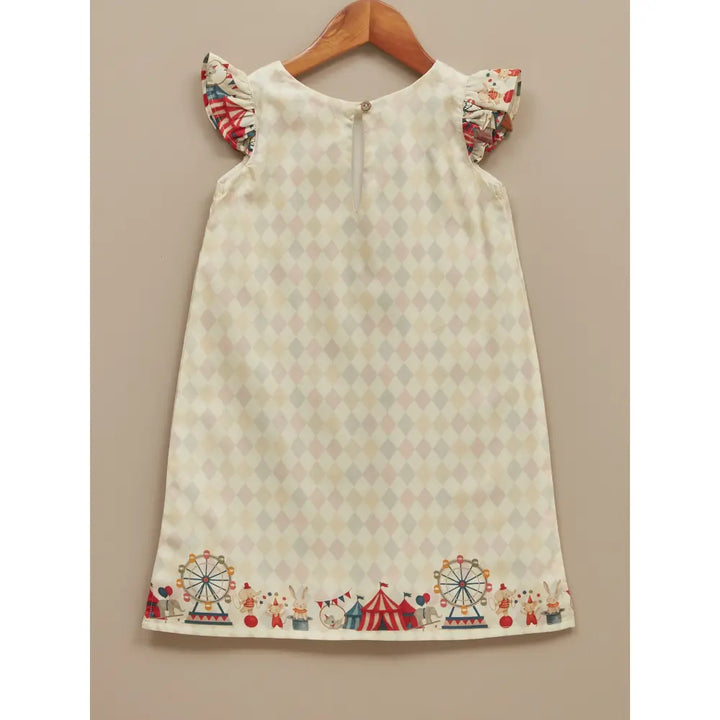 Liz Jacob Girls Cream Printed Cotton Dress | Carnival