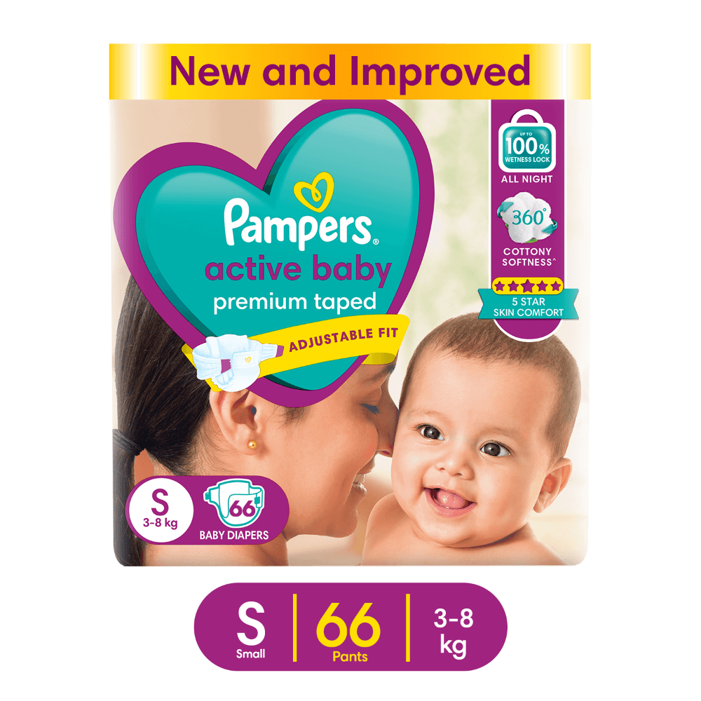 Pampers Active Baby Taped Diapers - Small (66 count) Custom Fit