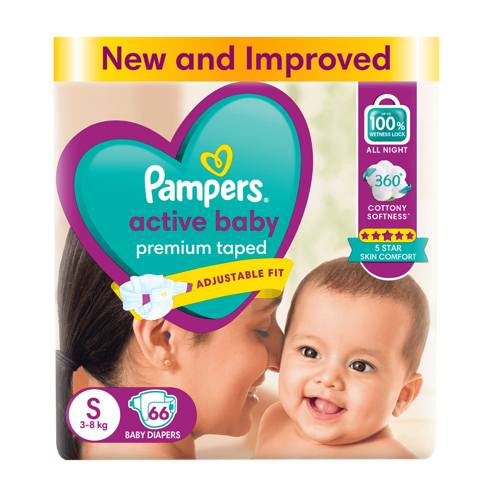 Pampers Active Baby Taped Diapers - Small (66 count) Custom Fit