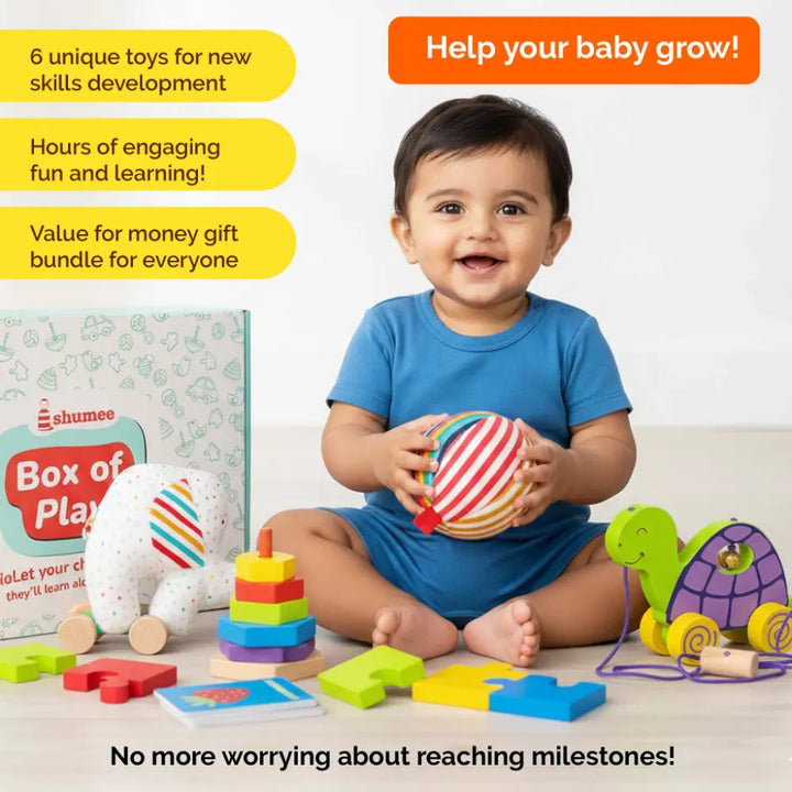 Shumee Wooden Learning Activity Box for Babies | (0-2 Years) | Montessori Sensory Toy | Shape Sorter &amp; Texture Board | Fine Motor Skill Development| Wooden Learning Toy | Gift for Kids