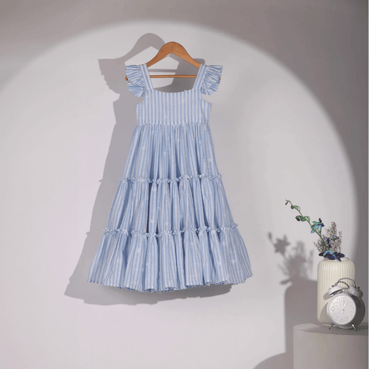 PureCloth.Co Sun Kissed Layered Dress Mul Cotton Blue Stripe
