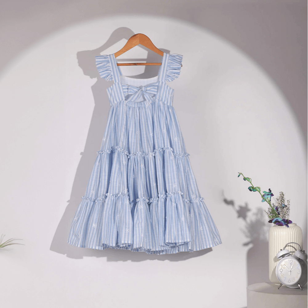 PureCloth.Co Sun Kissed Layered Dress Mul Cotton Blue Stripe