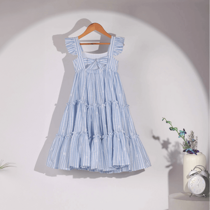 PureCloth.Co Sun Kissed Layered Dress Mul Cotton Blue Stripe