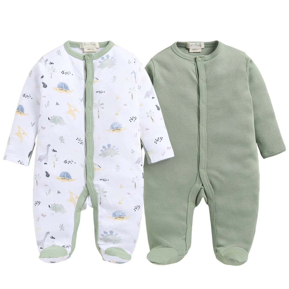 Cot &amp; Candy Baby Organic Footed Sleepsuit - Sage diano Print + Sage