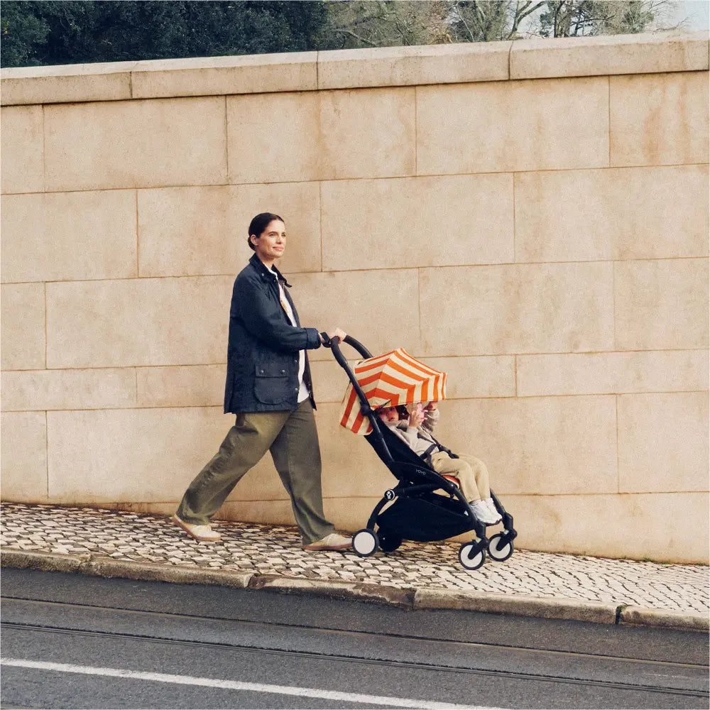 Stokke YOYO3 Riviera Stroller - Limited Edition Summer Collection | Includes Matching Seat Cushion, Canopy &amp; Parasol | Cabin Friendly Ultra Compact Fold | UPF 50+ Sun Protection | Lightweight at 6.7 kg | 6 Months to 4 Years - Black/Capri