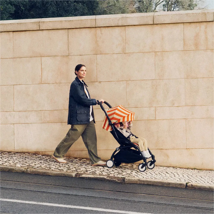 Stokke YOYO3 Riviera Stroller - Limited Edition Summer Collection | Includes Matching Seat Cushion, Canopy &amp; Parasol | Cabin Friendly Ultra Compact Fold | UPF 50+ Sun Protection | Lightweight at 6.7 kg | 6 Months to 4 Years - Black/Capri