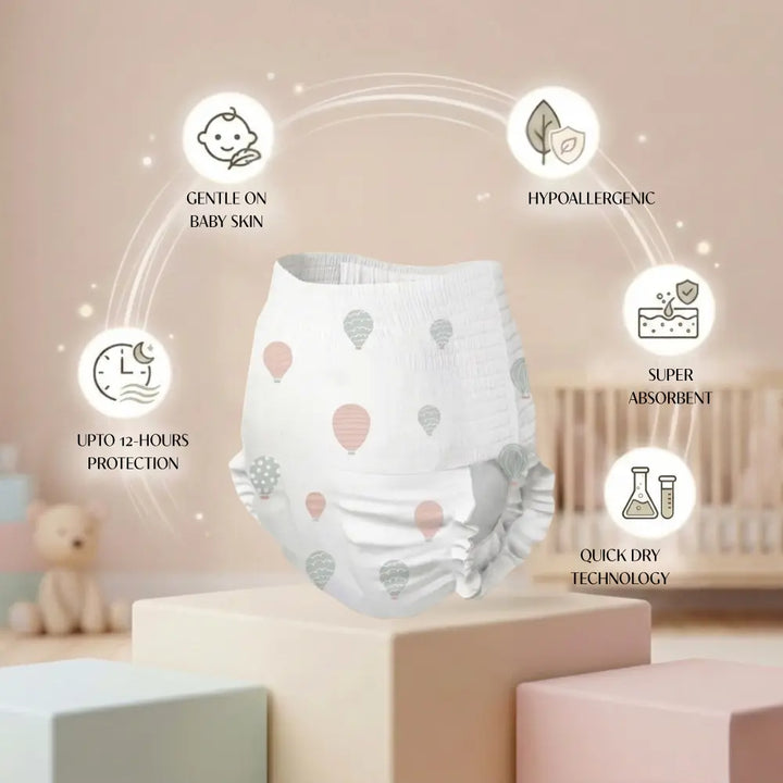 CODDLE UP Baby Pull-Up Diapers, Ultra Soft, Hypoallergenic, Breathable &amp; Leak-Proof - Medium (3–7 kg), 30 Count