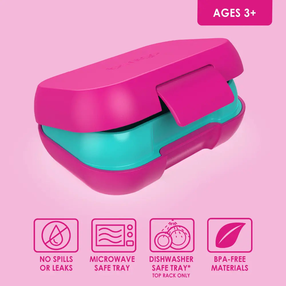 Bentgo Kids Leak-Proof Lunch Box with 2 Compartments, BPA-Free Bento Snack Box, Microwave, Dishwasher &amp; Freezer Safe, 355 ml - Fuchsia/Teal
