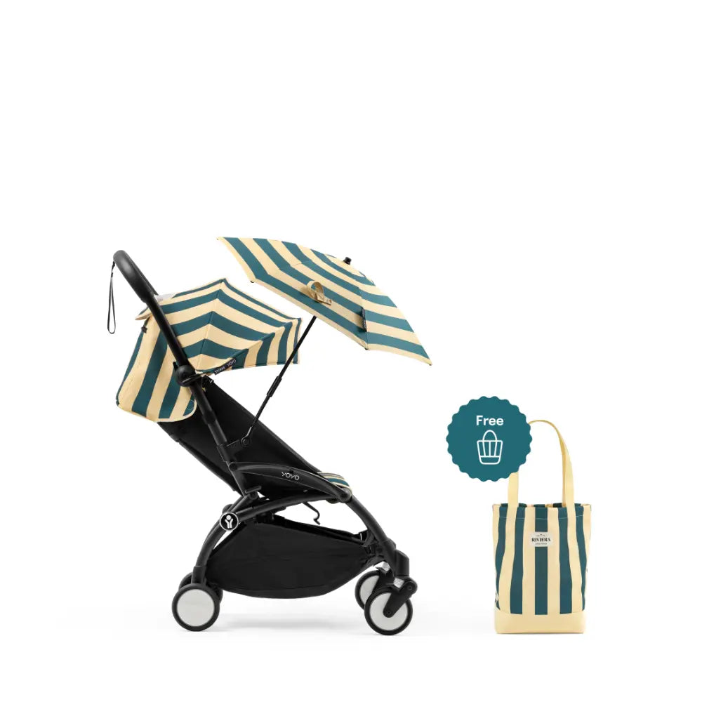 Stokke YOYO³ Riviera Summer Kit | Limited Edition Summer Collection for YOYO³ Stroller | Includes Seat Pad, Extendable UPF 50+ Canopy &amp; Zipped Back Pocket | Lightweight Luxury Travel Styling | Requires YOYO³ Frame (Sold Separately) - Monaco