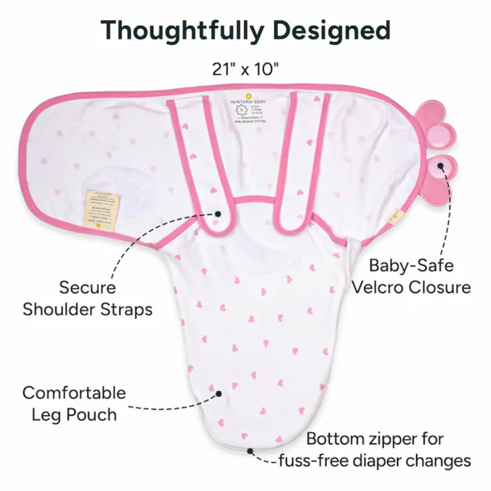 Nintara Wake Me Not Swaddle| Blush Hearts