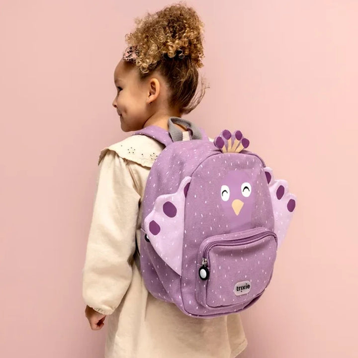 Trixie Kids Backpack | Lightweight Water-Repellent School &amp; Travel Bag with Adjustable Padded Straps, Front Pocket &amp; Name Tag for Toddlers and Preschoolers | 3 Years Onwards | Mrs. Peacock