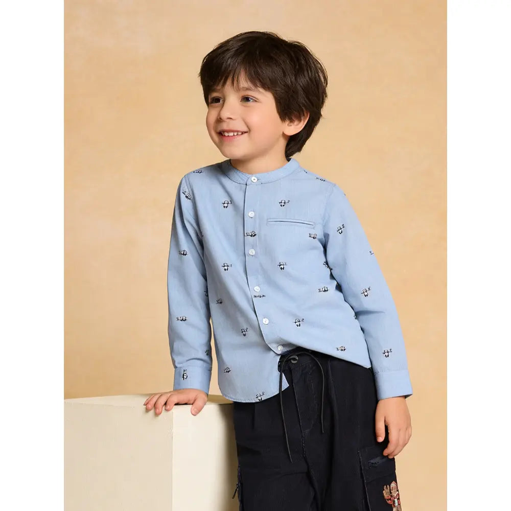 The Baby Trunk Unisex Happy Panda Band Collar Shirt | 2 to 4 Years