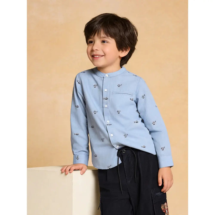 The Baby Trunk Unisex Happy Panda Band Collar Shirt | 2 to 4 Years