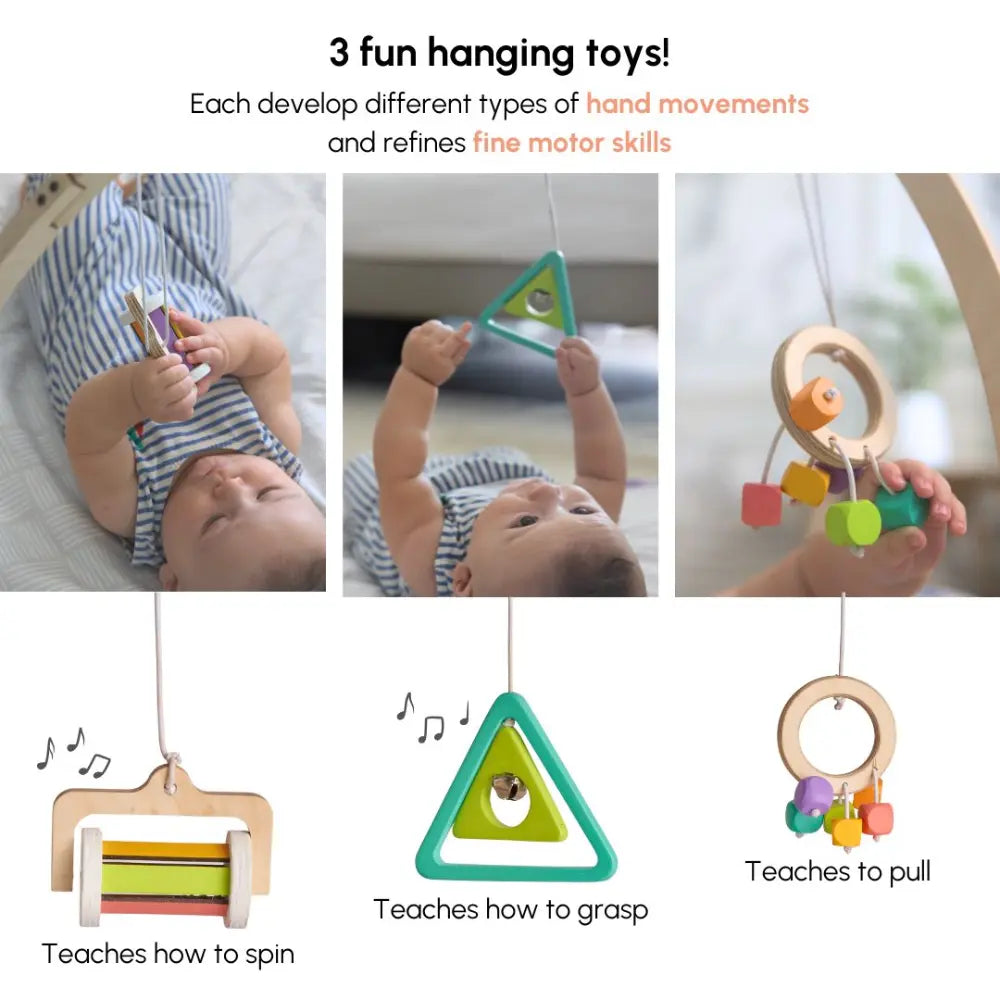 Curious Cub Wooden Baby Play Gym | 11-in-1 Montessori Activity Gym &amp; Playmat | Newborn Sensory Development Toy | 0-12 Months