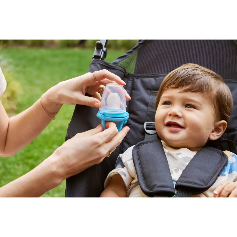 Munchkin Silicone Baby Food Feeder – Self-Feeding Pouch for Purees &amp; Mashed Foods, BPA-Free, 4+ Months - Blue