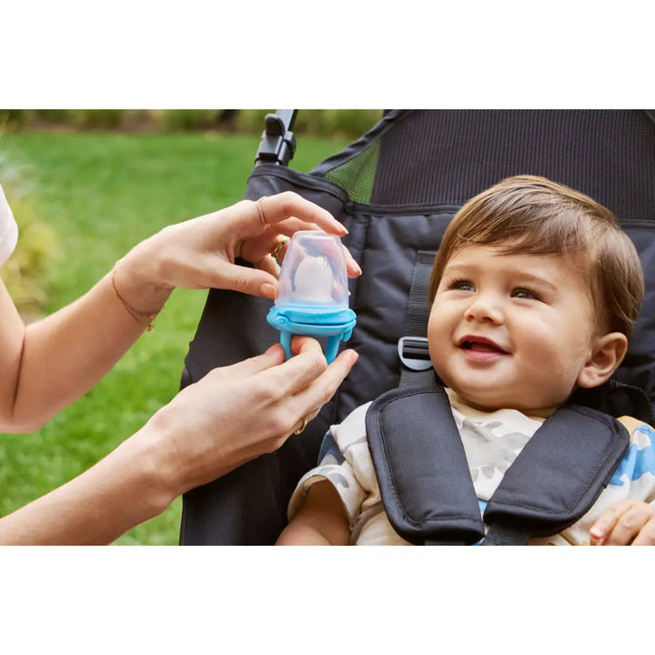 Munchkin Silicone Baby Food Feeder – Self-Feeding Pouch for Purees &amp; Mashed Foods, BPA-Free, 4+ Months - Blue