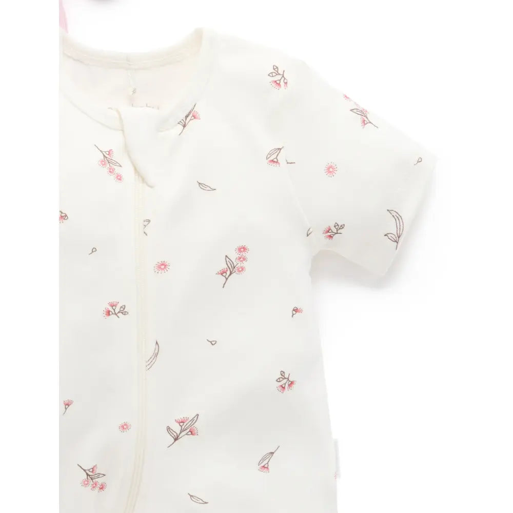 Purebaby Unisex Blossom Pack of 2 Organic Cotton Short Zip Growsuits - Pale Pink