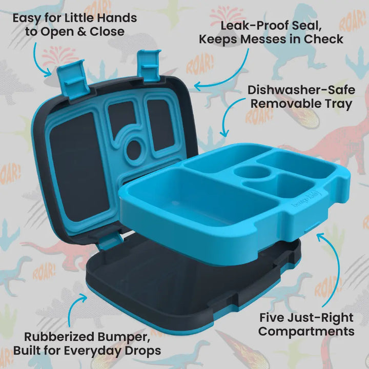 Bentgo Kids Prints with 5 Compartments, Leak-Proof Bento Lunch Box, BPA &amp; PFAS-Free, Microwave &amp; Dishwasher Safe Tray,  3–7 Years - Dinosaur