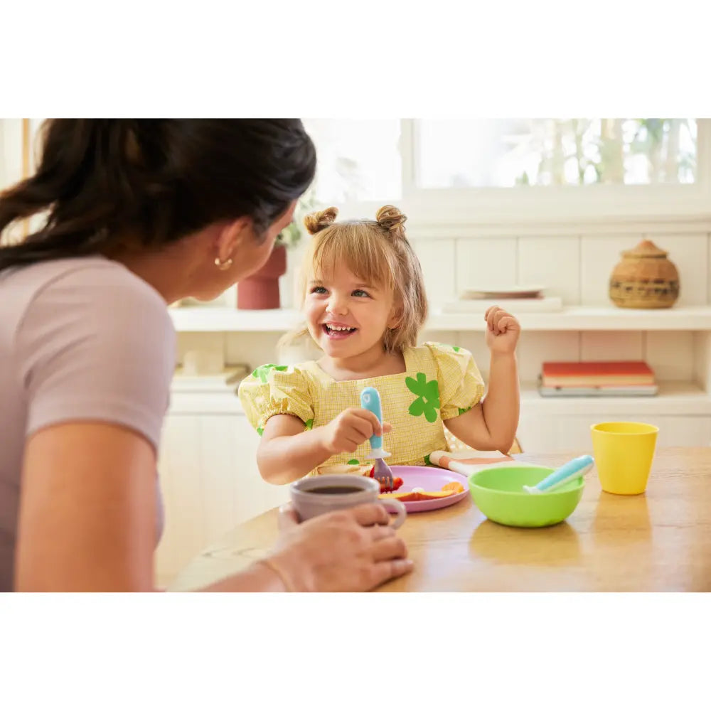 Munchkin Raise  Toddler Fork &amp; Spoon Set – Self-Feeding Utensils with Germ-Free Raised Base, BPA-Free, 12+ Months - Blue