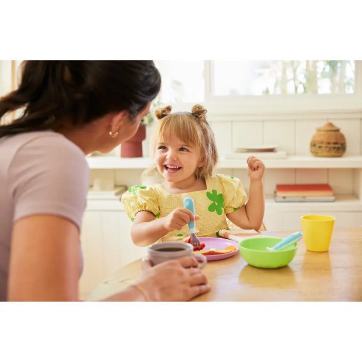 Munchkin Raise  Toddler Fork &amp; Spoon Set – Self-Feeding Utensils with Germ-Free Raised Base, BPA-Free, 12+ Months - Blue